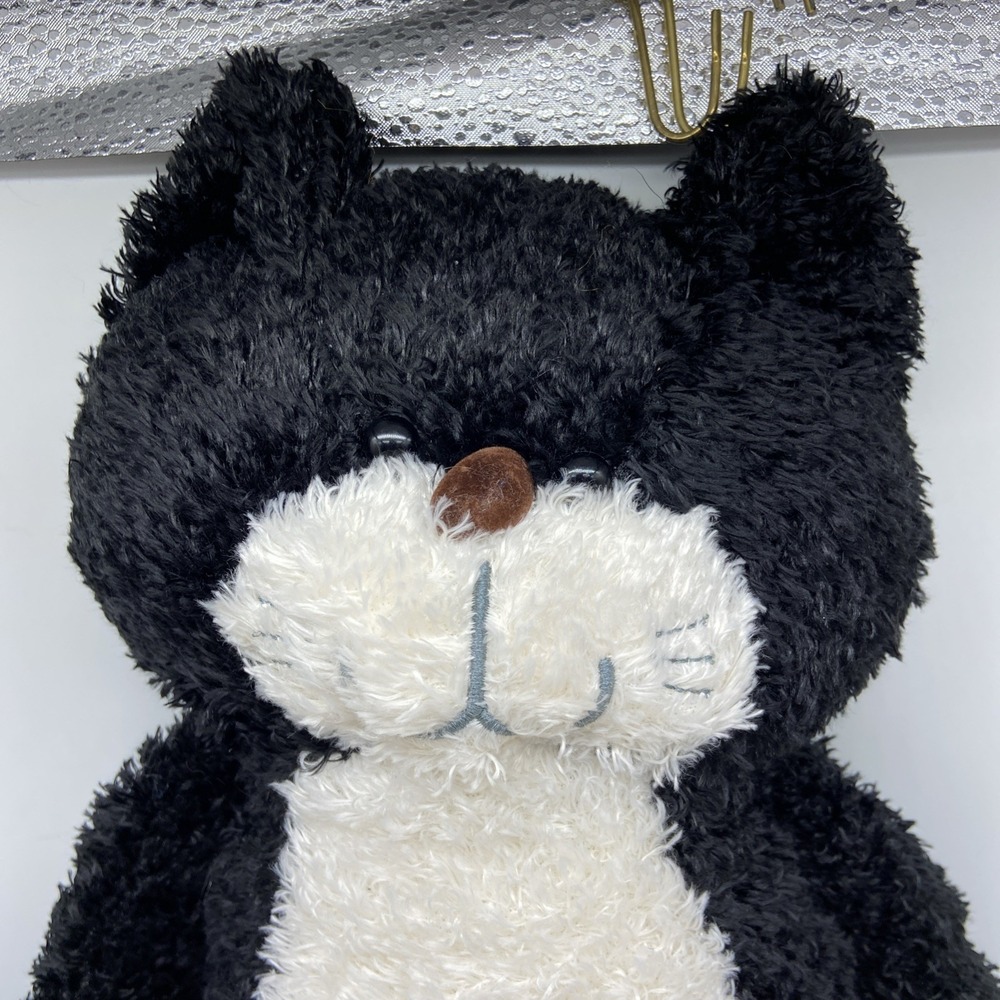 Tuxedo Cat Plush Stuffed Animal Black White Shaggy Fur Paw Prints 15 Inch - Picture 2 of 9
